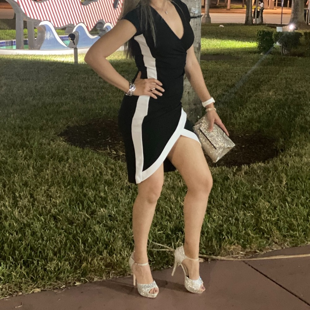 Almost Famous Black and Light Gray Asymmetrical Mini Dress